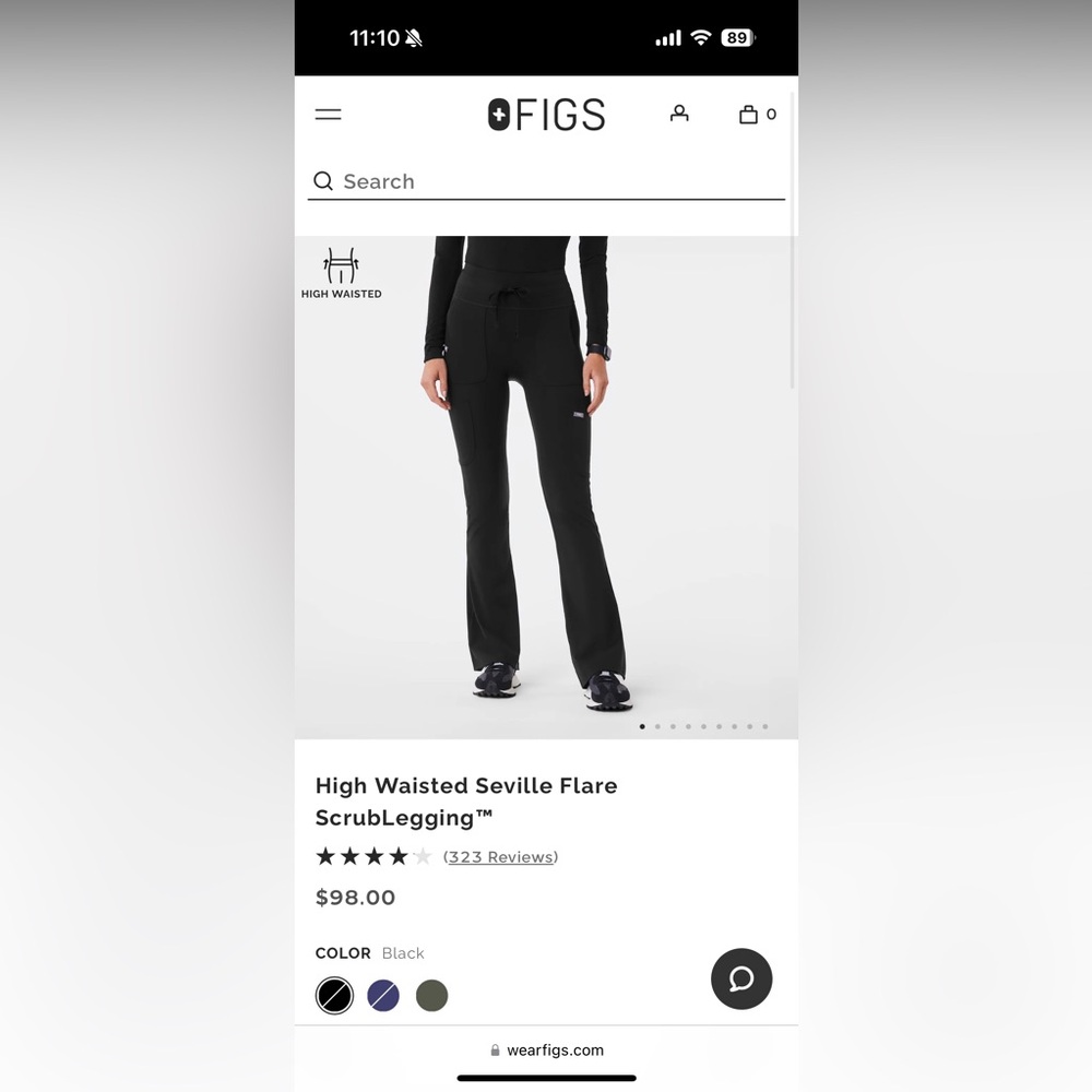 FIGS HIGH WAISTED SEVILLE FLARE SCRUB LEGGINGS BLACK